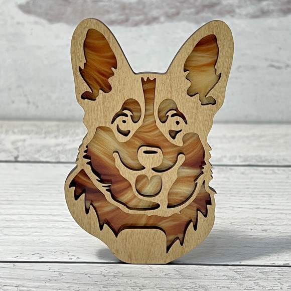 Corgi Dog Night Light Wooden Laser Cut Handmade Illuminated Decor - Picture 3 of 7